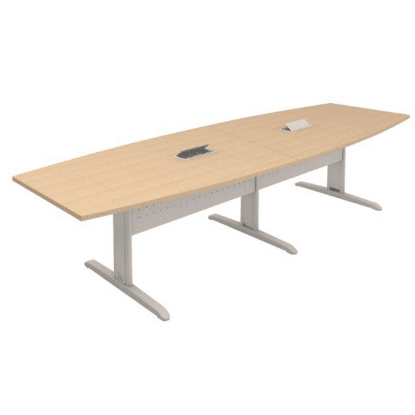 Mesa Reunião Semi Oval Bipartida Com Rasgo Para 2 Caixa De Tomada - Frontal Aço 300 X 110 (RP)